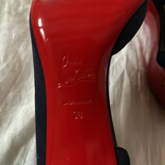 Louboutin Culturella d’Orsy Heels Navy Suede & Leather Tip Gold Stud - Picture 5 of 10